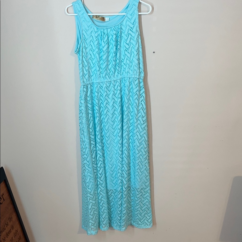 Aqua Lace Overlay Maxi Dress